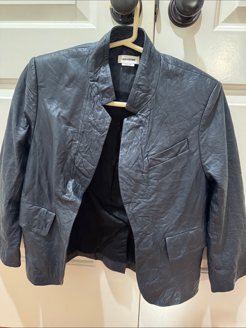 Zadig & Voltaire Daek Navy Leather Open-Front Jacket